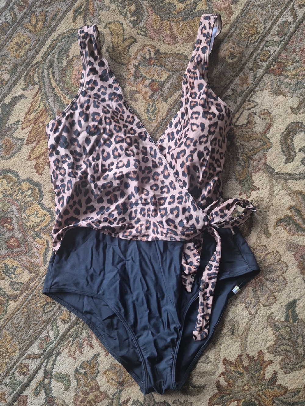 Summersalt Leopard Print Tie-Waist One-Piece Swimsuit in Leopard and Black